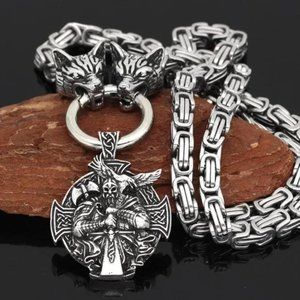 New! Stainless Steel Nordic Mythology Wolf Head Necklace